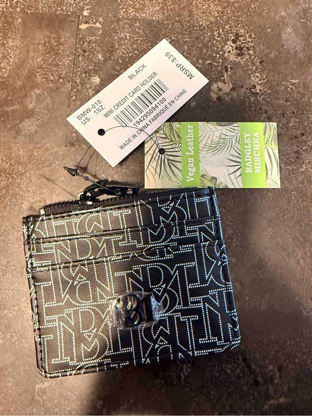 Badgley Mischka Black Logo Print Card Holder Wallet